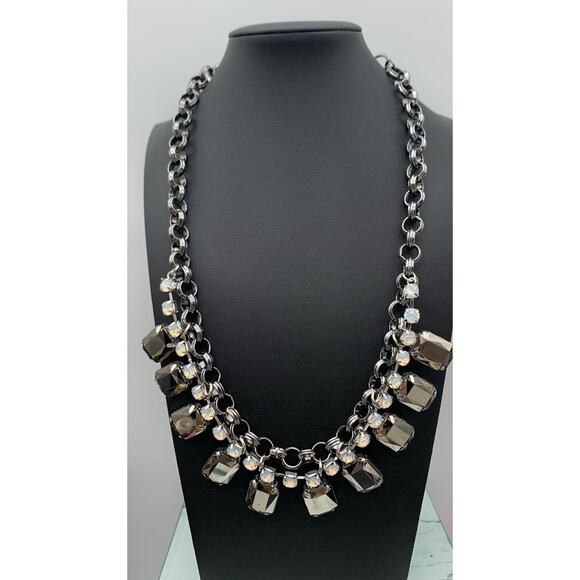 Chico's Dark Silver tone bold statement Faceted Frosted & Mirrored Rhinestones - Picture 1 of 6
